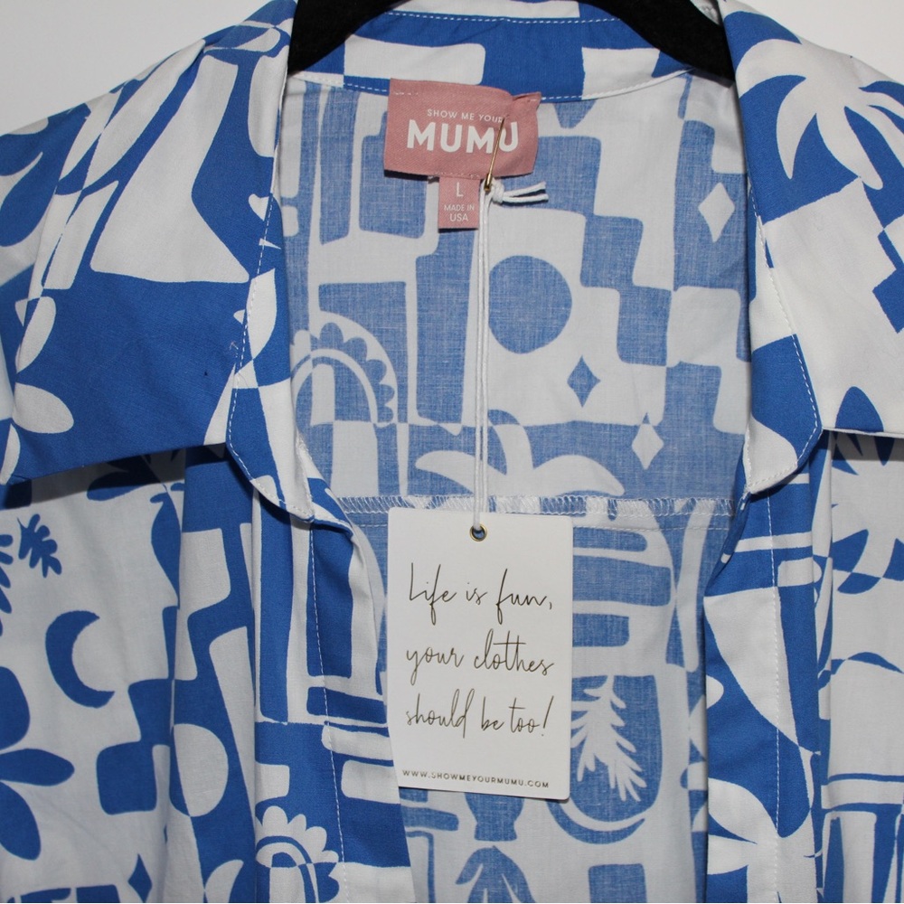Show Me Your MuMu Blue and White Button Down Shirt